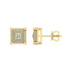 10K Yellow Gold Round Diamond Square Shape Stud Earrings 1/3 Cttw