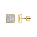 10K Yellow Gold Round Diamond Square Shape Stud Earrings 1/2 Cttw