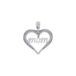 10K White Gold Round Diamond Womens Mom Heart Pendant 1/8 Cttw