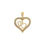 10K Yellow Gold Round Diamond Womens Double Heart Pendant 1/8 Cttw