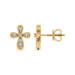 10K Yellow Gold Round Diamond Cross Studs Designer Stud Earrings 1/25 Cttw