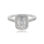 14K White Gold T.W. Emerald Diamond Pie Cut Ring Sz 7 2-1/4Cttw