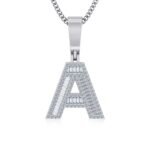 10K White Gold Baguette Initial A Pendant 3/8 Cttw