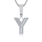 10K White Gold Baguette Initial Y Pendant 1/4  Cttw