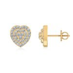 10K Yellow Gold Round Diamond Heart Shape Stud Earrings 1/3 Cttw