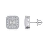 10K White Gold Round Baguette Diamond Square Shape Stud Earrings 1/5 Cttw