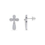 10K White Gold Round Diamond Cross Religious Stud Earrings 1/8 Cttw