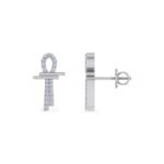 10K White Gold Round Diamond Ankh Religious Earrings 1/8 Cttw