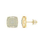 10K Yellow Gold Round Diamond Square Shape Stud Earrings 1/2 Cttw