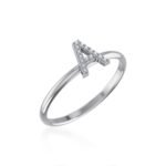 10K White Gold Womens Round Diamond A Initial Letter Ring 1/25 Cttw