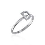 10K White Gold Womens Round Diamond D Initial Letter Ring 1/25 Cttw