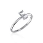 10K White Gold Womens Round Diamond E Initial Letter Ring 1/25 Cttw