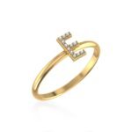 10K Yellow Gold Womens Round Diamond E Initial Letter Ring 1/25 Cttw