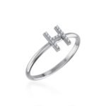 10K White Gold Womens Round Diamond H Initial Letter Ring 1/25 Cttw