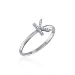 10K White Gold Womens Round Diamond K Initial Letter Ring 1/25 Cttw