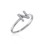 10K White Gold Womens Round Diamond N Initial Letter Ring 1/20 Cttw