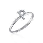 10K White Gold Womens Round Diamond P Initial Letter Ring 1/25 Cttw
