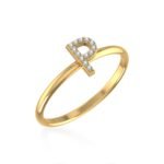 10K Yellow Gold Womens Round Diamond P Initial Letter Ring 1/25 Cttw