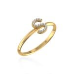 10K Yellow Gold Womens Round Diamond S Initial Letter Ring 1/25 Cttw