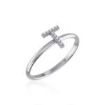 10K White Gold Womens Round Diamond T Initial Letter Ring 1/25 Cttw