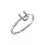 10K White Gold Womens Round Diamond U Initial Letter Ring 1/25 Cttw