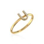 10K Yellow Gold Womens Round Diamond U Initial Letter Ring 1/25 Cttw
