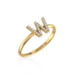 10K Yellow Gold Womens Round Diamond W Initial Letter Ring 1/10 Cttw