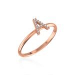 10K Rose Gold Womens Round Diamond A Initial Letter Ring 1/25 Cttw