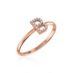 10K Rose Gold Womens Round Diamond B Initial Letter Ring 1/20 Cttw