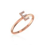 10K Rose Gold Womens Round Diamond E Initial Letter Ring 1/25 Cttw