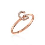 10K Rose Gold Womens Round Diamond G Initial Letter Ring 1/20 Cttw