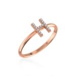 10K Rose Gold Womens Round Diamond H Initial Letter Ring 1/25 Cttw