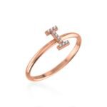 10K Rose Gold Womens Round Diamond I Initial Letter Ring 1/25 Cttw