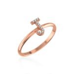 10K Rose Gold Womens Round Diamond J Initial Letter Ring 1/25 Cttw
