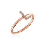10K Rose Gold Womens Round Diamond L Initial Letter Ring 1/25 Cttw
