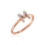 10K Rose Gold Womens Round Diamond M Initial Letter Ring 1/10 Cttw