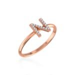 10K Rose Gold Womens Round Diamond N Initial Letter Ring 1/20 Cttw