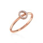 10K Rose Gold Womens Round Diamond O Initial Letter Ring 1/25 Cttw