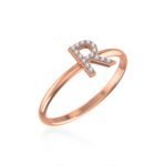10K Rose Gold Womens Round Diamond R Initial Letter Ring 1/25 Cttw