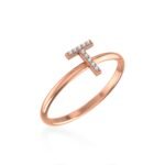 10K Rose Gold Womens Round Diamond T Initial Letter Ring 1/25 Cttw