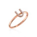 10K Rose Gold Womens Round Diamond U Initial Letter Ring 1/25 Cttw