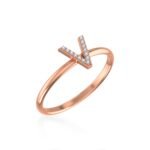 10K Rose Gold Womens Round Diamond V Initial Letter Ring 1/25 Cttw
