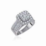 10K White Gold Round Diamond Halo Bridal Cluster Ring 1 7/8 Cttw