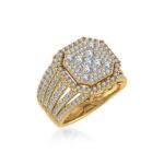 10K Yellow Gold Round Diamond Halo Big Bridal Cluster Ring 2-1/6 Cttw