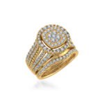 10K Yellow Gold Round Diamond Halo Big Bridal Cluster Ring 1-5/8 Cttw