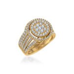 10K Yellow Gold Round Diamond Halo Big Bridal Cluster Ring 1-5/8 Cttw