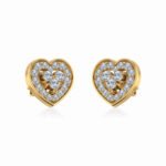 10K Yellow Gold Womens Round Diamond Heart Cluster Earrings 3/8 Cttw