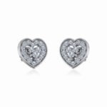 10K White Gold Womens Round Diamond Heart Cluster Earrings 1/2 Cttw