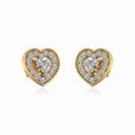 10K Yellow Gold Womens Round Diamond Heart Cluster Earrings 1/2 Cttw