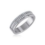 14K White Gold Round Diamond Prong Set Designer Couple Band 1/3 Cttw